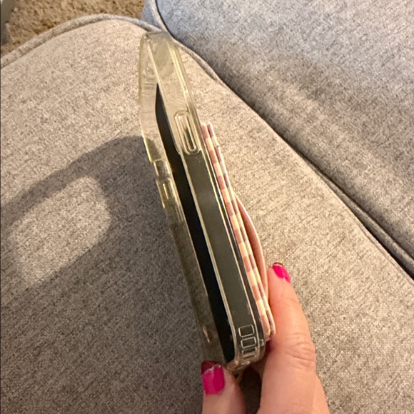 Walli Stylish Pink Checkered Phone Case with Card Holder for iPhone 14 Pro - Picture 2 of 4